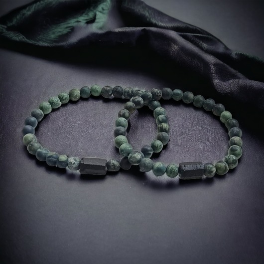 bransoletki z kamieni naturalnych KOMPLET dla PARY : jaspis & turmalin : ochronne bransoletki