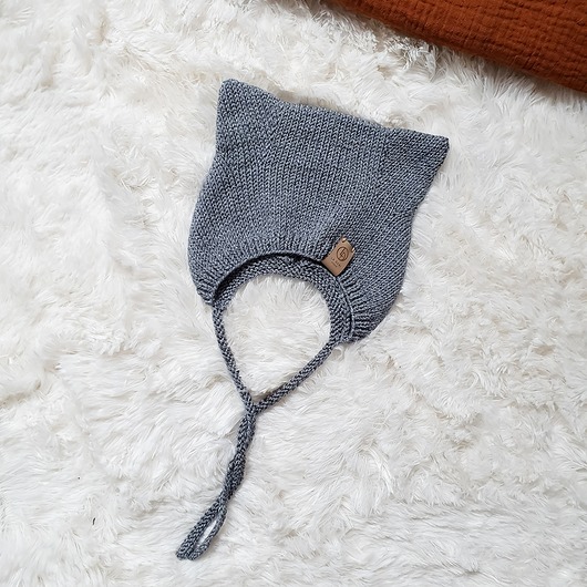 czapki dziecięce Bonetka kotek KITTY BONNET szary