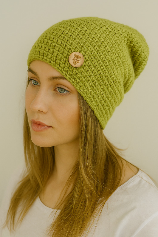 czapki damskie Czapka przejściowa cienka beanie smerf bawełna pistacja