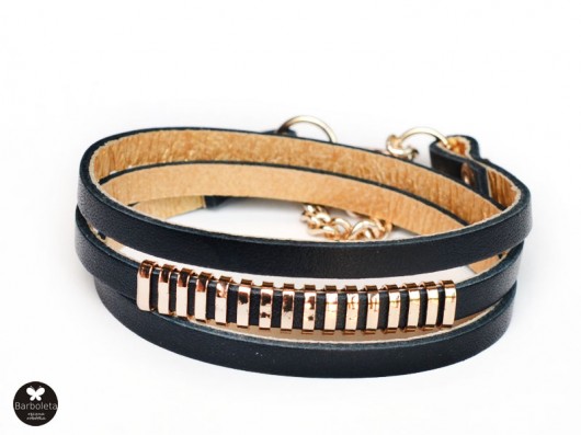 bransoletki skórzane black slim element gold