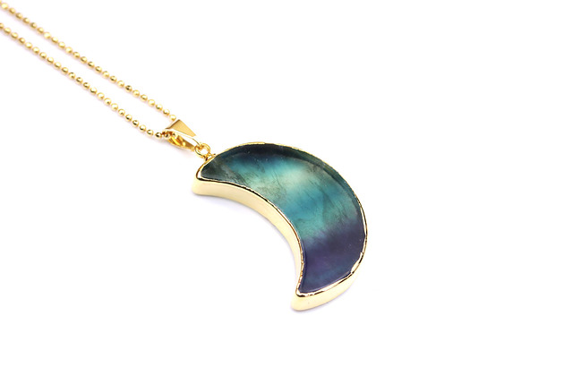Colare Fluoryt Księżyc złoto Brazi Druse Jewelry