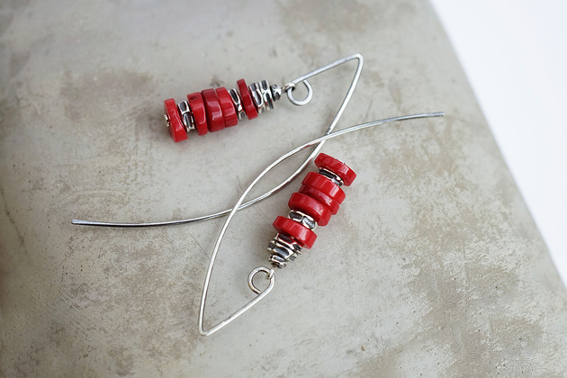 kolczyki srebrne Koral i srebro