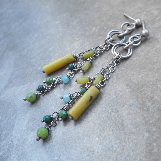 kolczyki srebrne Limonka z listkiem srebro 925