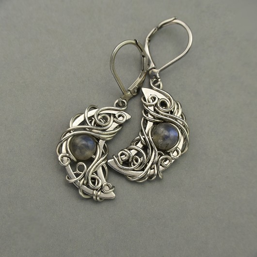 kolczyki wire wrapping Kolczyki księżyce labradoryt wire wrapping