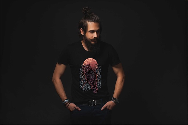 t-shirty męskie Koszulka organiczna z nadrukiem Sowa ciemności