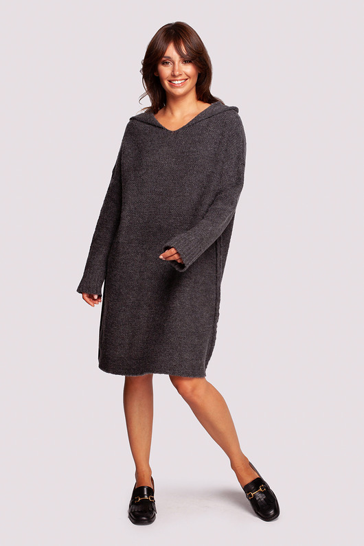 sukienki midi damskie Sweter sukienka z kapturem-grafitowy(BK-089)