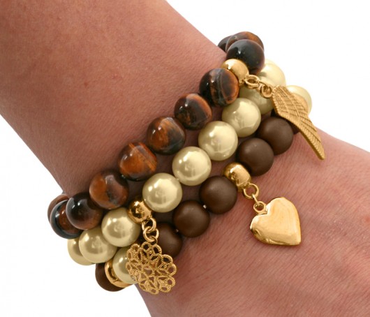 Cream pearl, tiger eye & mat, glass pearl set. Lavoga