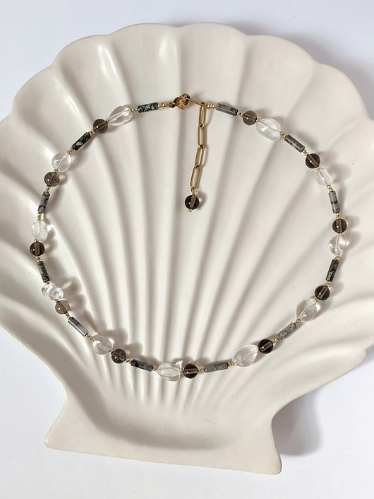 korale Choker z Kamieni Naturalnych Kryształ Górski Stal Szlachetna Naszyjnik Boho