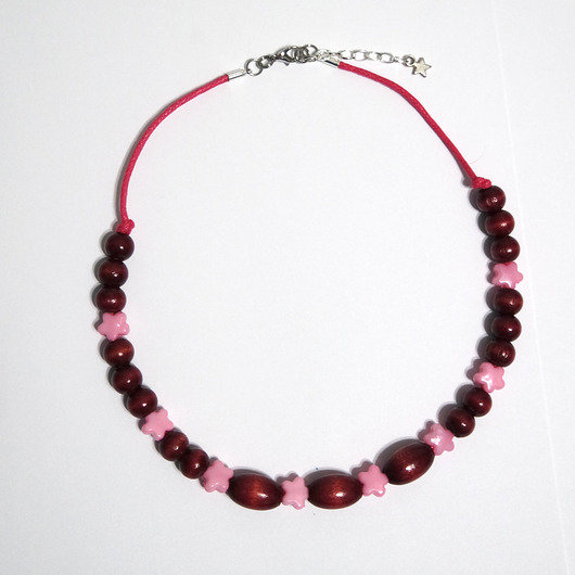 korale Naszyjnik - Różowe gwiazdki, drewniany