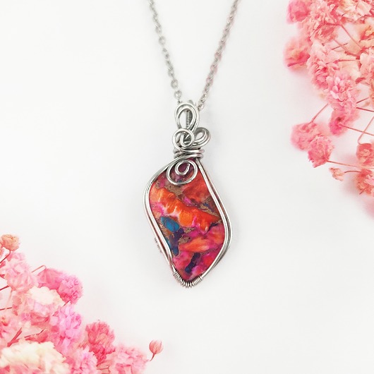 wisiory Naszyjnik Spiny Oyster stal chirurgiczna wisiorek handmade wirewrapping