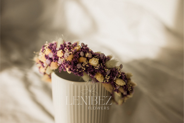 Ślubne ozdoby do włosów Wianek ślubny opaska z suszonych kwiatów LILAC DREAM