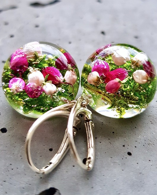 Kolczyki srebrne z mchem i wrzosem Grol Jewellery
