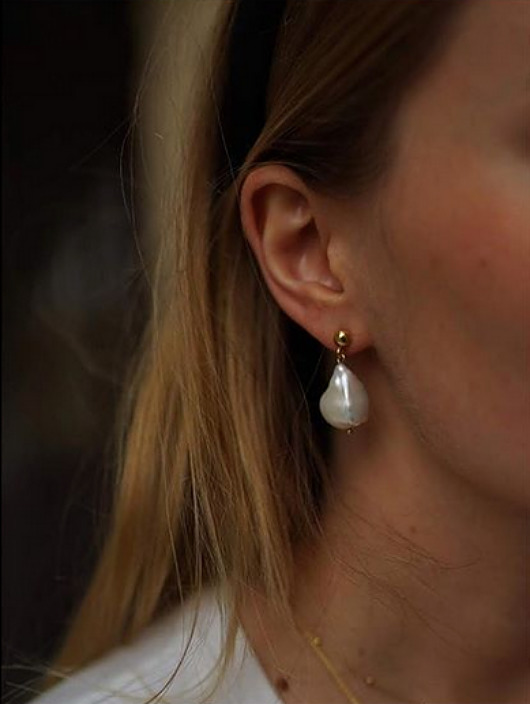 kolczyki pozłacane Kolczyki srebrne Irregular Pearl Earrings / Large