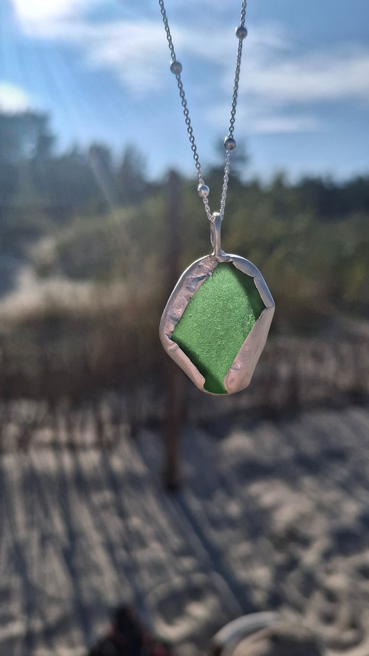 srebrne naszyjniki Naszyjnik szkło morskie