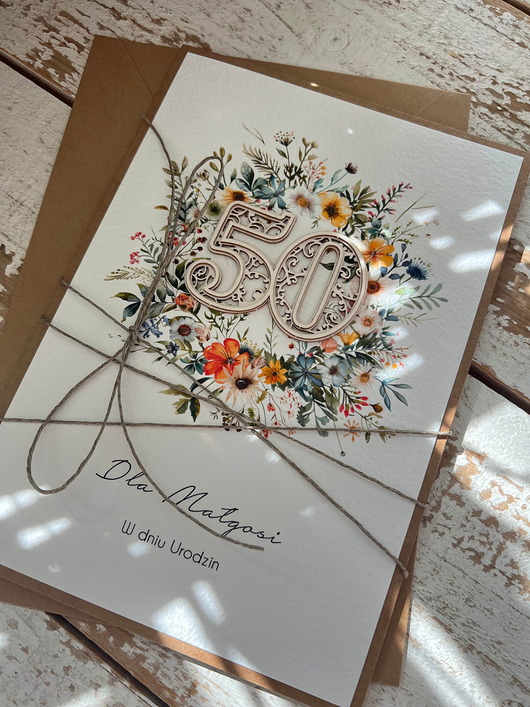 kartki scrapbooking Wyjątkowa personalizowana kartka ręcznie robiona na 50 urodziny, pomysł na pr