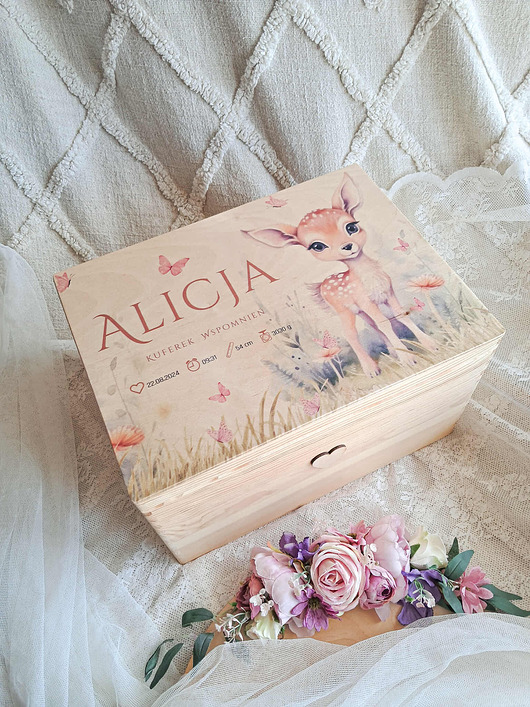 Chrzest - inne Kuferek wspomnień SARENKA personalizowany, prezent na roczek, chrzest