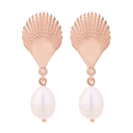 kolczyki pozłacane Kolczyki z różowego złota z muszlami i perłami naturalnymi