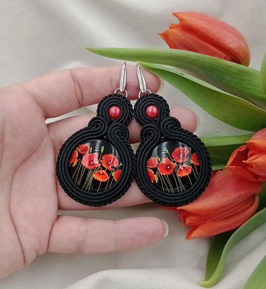 kolczyki soutache Kolczyki maki, kolczyki makowe, kolczyki z makami
