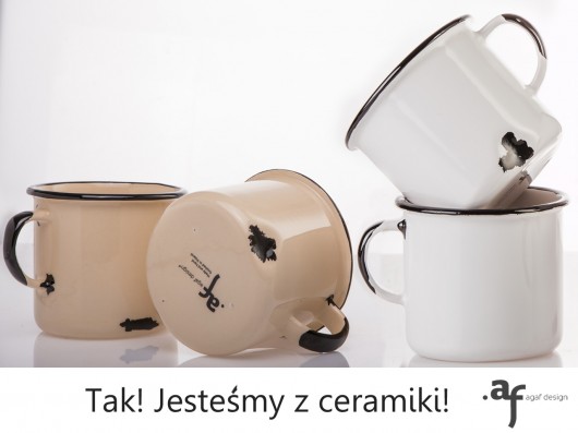 2 Kremowe i 2 Białe Kubki - 'Jestem z Ceramiki' Agaf Design