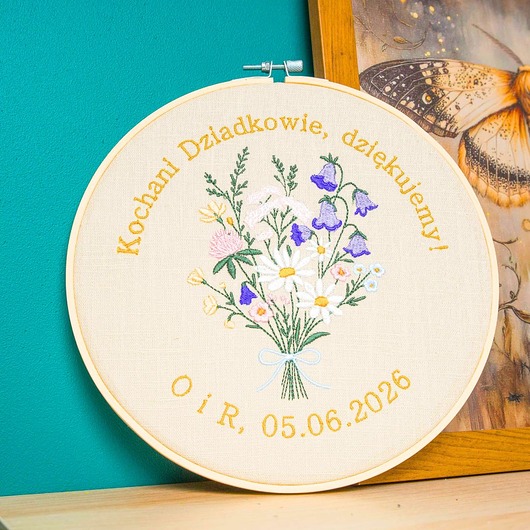 Ślub - inne Podziękowania, Indywidualna dedykacja, haft w tamborku 23 cm