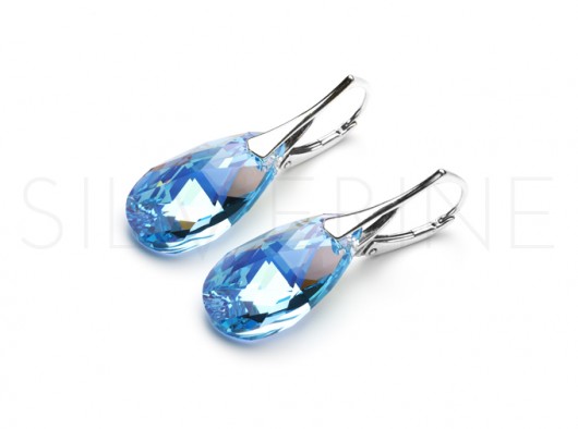 Kolczyki kryształ SWAROVSKI Almond Aquamarine AB silverine