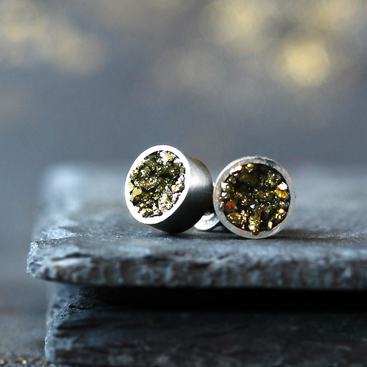 kolczyki wire wrapping Srebrne kolczyki wkrętki z pirytem, wersja większa