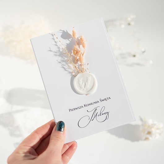 zaproszenia na komunię Zaproszenie na komunię z suszonymi trawami