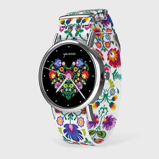 zegarki damskie Zegarek - Serce folk, czarny - folk biały, nato