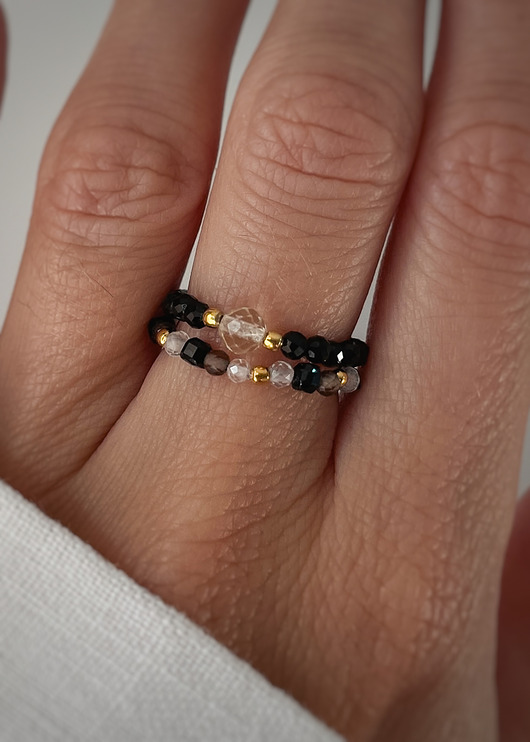 pierścionki elastyczne Zestaw dwóch pierścionków - czarny turmalin cytryn kryształ