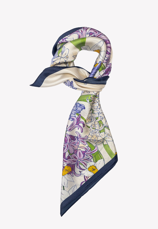 apaszki Jedwabna apaszka z motywem kwiatów 70x70 cm