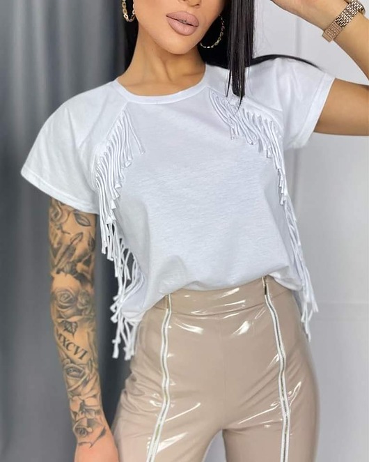 t-shirt damskie Koszulka bok frędzle