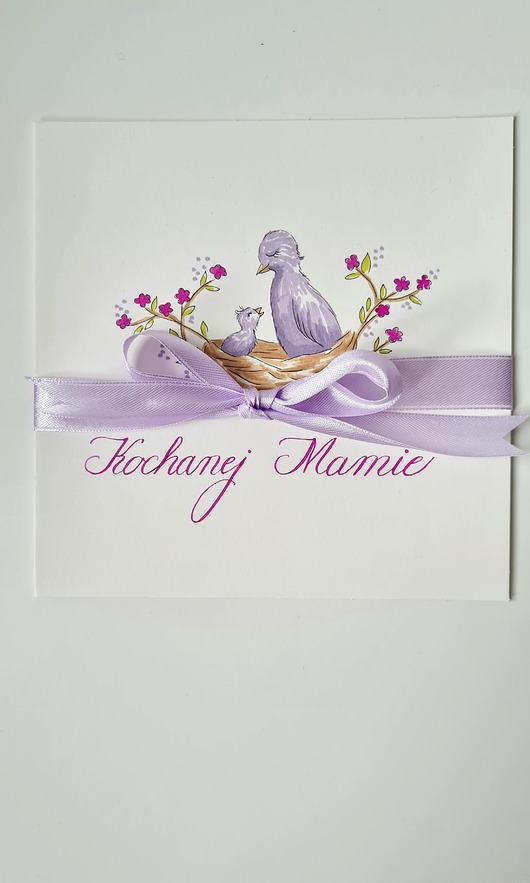 kartki scrapbooking Kartka na Dzień Matki ręcznie robiona - Ptaszki w gniazdku