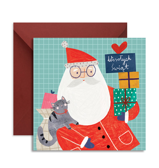 kartki okolicznościowe - wydruki Kartka Mikołaj z Kotkiem