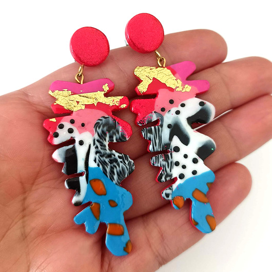 kolczyki z masy plastycznej Czerwone Duże Kolczyki