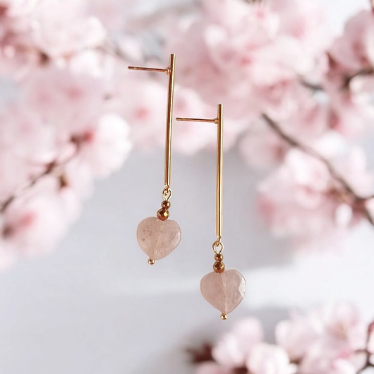 kolczyki z kamieniami Kolczyki serduszka KWARC TRUSKAWKOWY : długie: wyjątkowy prezent