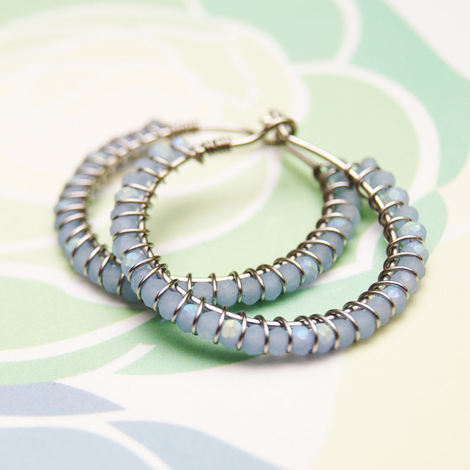 kolczyki wire wrapping Kolczyki koła - stal nierdzewna- zmrożony niebieski