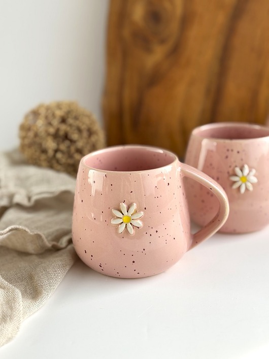 kubki Kubek Beczułka ręcznie robiony 320 ml - Różowa stokrotka