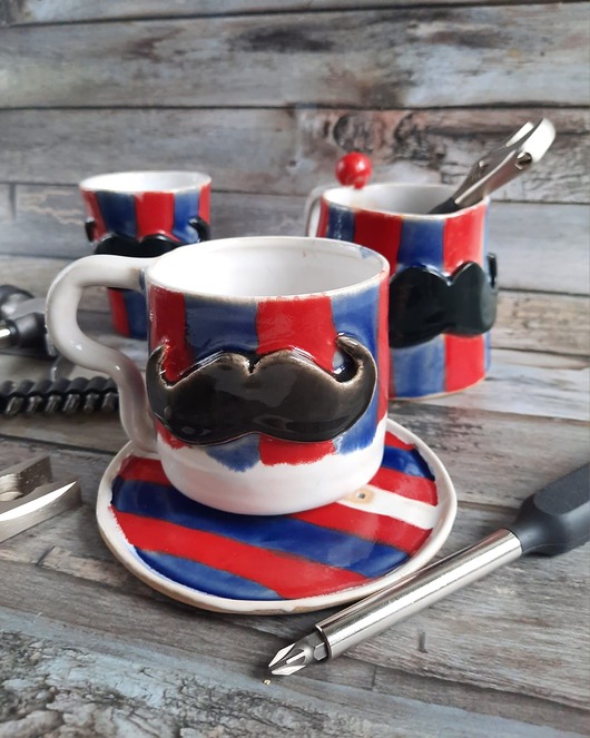 kubki Kubek z wąsem i talerzykiem MOVEMBER Super prezent dla faceta MOSZNOWŁADCA