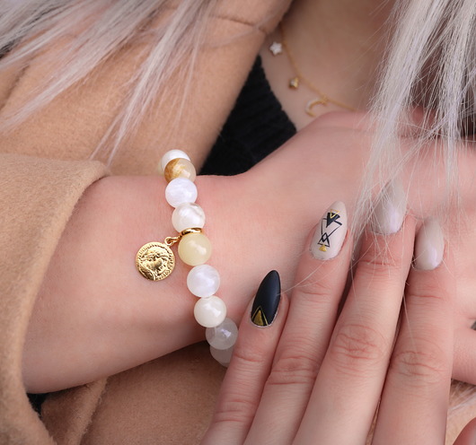 Bransoletka agaty moneta srebro 925 pozłacane Coccola JEWELLERY