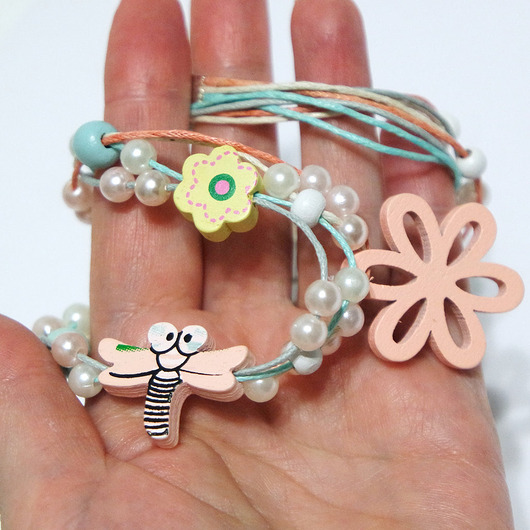 korale Naszyjnik - Ważka, kwiaty - sznureczki - dla dzieci