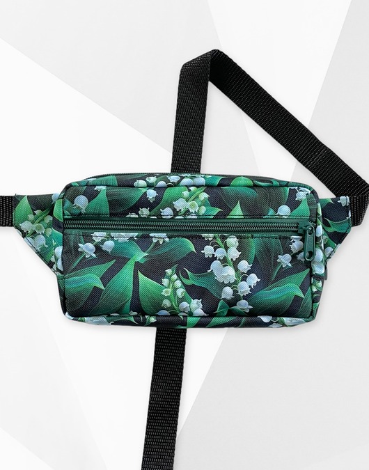 saszetka nerka Nerka prostokątna kwiaty kwiatki konwalie zielona