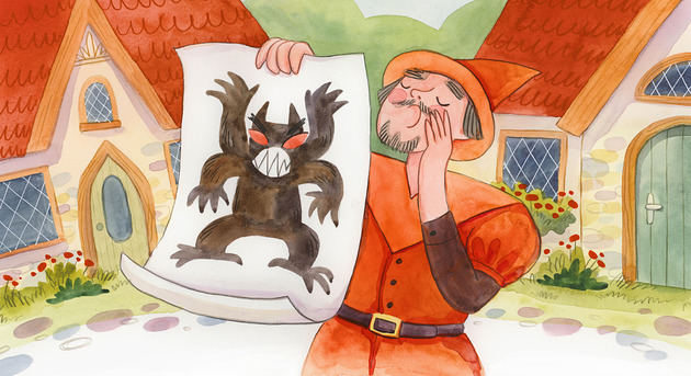 obrazy i plakaty do pokoju dziecięcego "Potworna sprawa" potwór - ilustracja oryginalna A3
