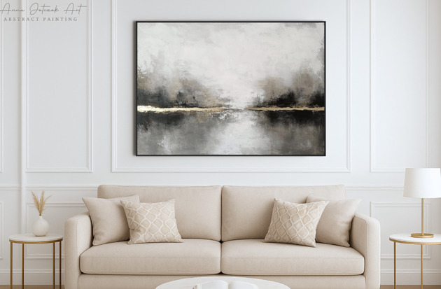 obrazy ZŁOTA LINIA CISZY  Ręcznie malowany obraz ze złotem 100x70 cm