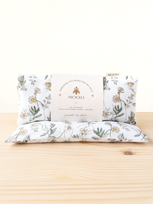 opaski na oczy Poduszka relaksacyjna na oczy z ekologicznym nasionami lnu i kwiatami lawendy.