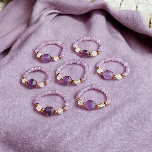 pierścionki elastyczne HARMONY : pierścionek - ametyst, kryształ górski,hematyt