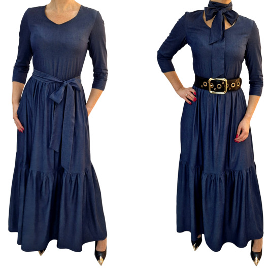 sukienki maxi damskie Sukienka maxi z cienkiego jeansu, falbany roz 36-56