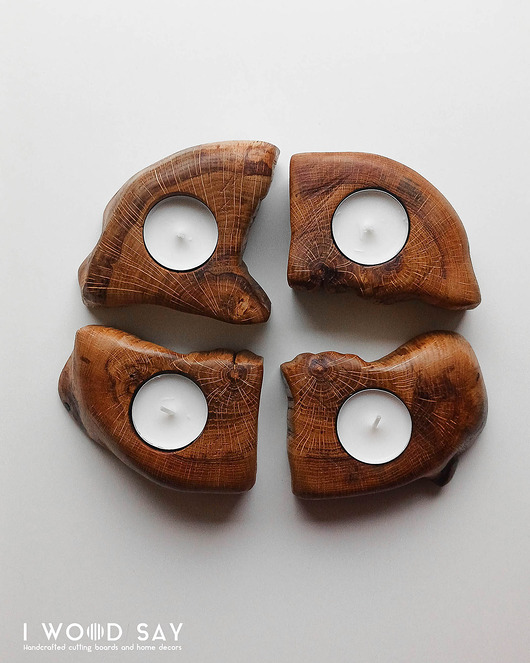 świeczniki i świece Zestaw dębowych świeczników