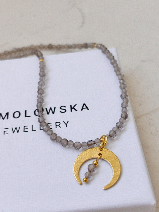 złote naszyjniki Naszyjnik Kwarc Dymny księżyc/ luna