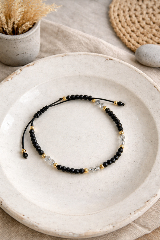 komplet biżuterii Zestaw biżuterii z labradorytu i czarnego turmalinu