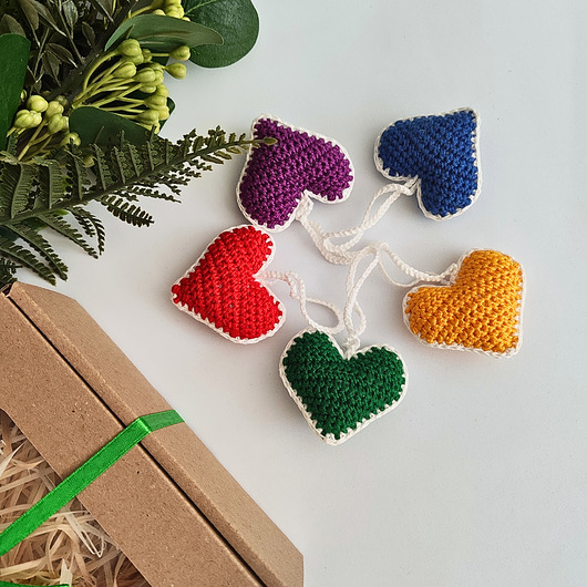 dekoracje świąteczne Serca zawieszki na choinkę, zestaw  5szt.